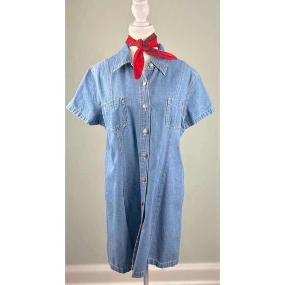 bill blass Dresses & Skirts - Vintage 80s Bill Blass Denim Mini Shirt Dress Size 14 Petite
